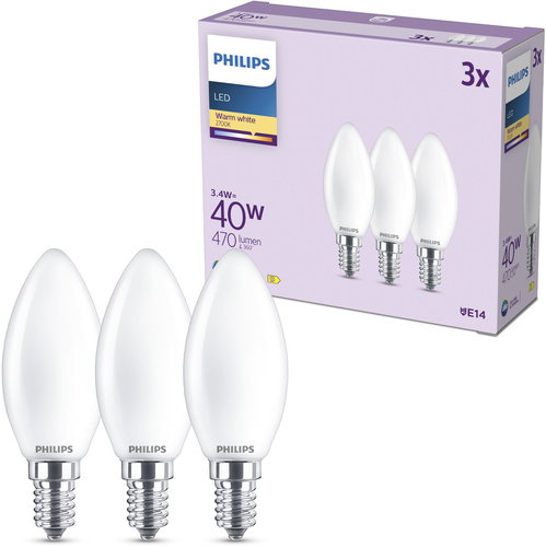 Philips Classic B35, E14, 40 W, warmweiß, matt, 3 Stück. - LED-Birne - Hauptbild