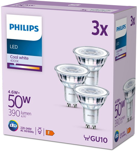 Philips Classic GU10, 50 W, kaltweiß, 3 Stück. - LED-Birne - Hauptbild