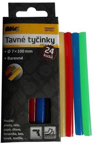 MAGG Fusible Sticks 7 x 100mm Coloured 24 pcs - Glue Gun Refill - Main image