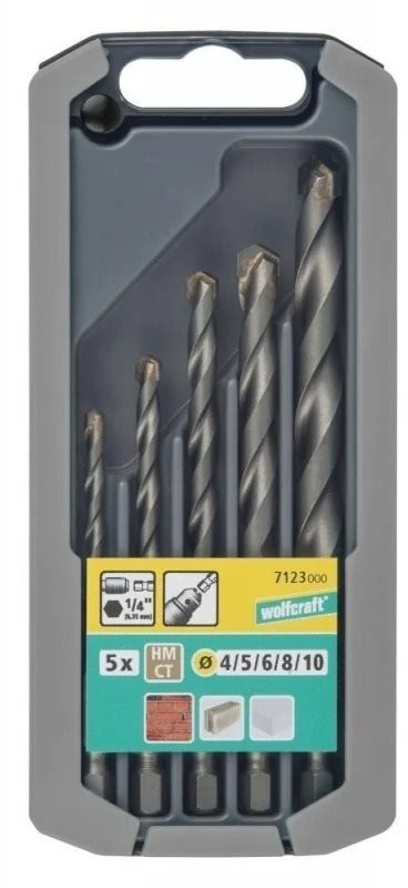 Wolfcraft HM kőfúrószár készlet, 6 db, 3-10 mm