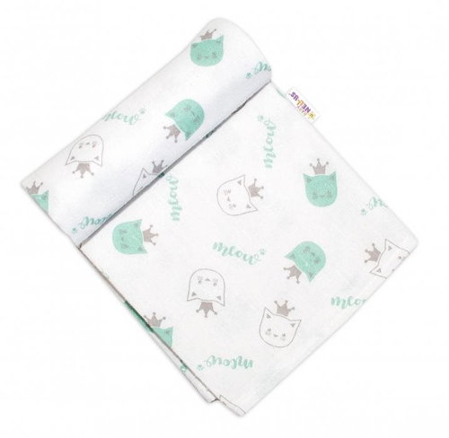 Baby Nellys Flannel Diaper, Kitty with Crown, Green - Cloth Nappies - Main image