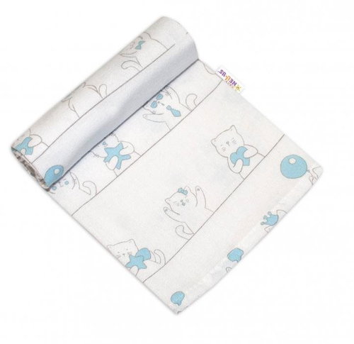 Baby Nellys Flannel Diaper, Elegant Cat, Blue - Cloth Nappies - Main image