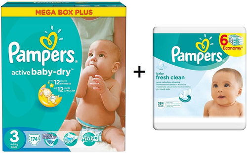 Pampers set ActiveBaby MIDI 4-9 kg, size 3 + gift lamb Shaun - Toiletry Set - Main image