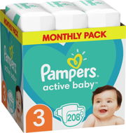 Eldobható pelenka PAMPERS Active Baby 3-as méret Midi (208 db) - egyhavi csomag - Jednorázové pleny