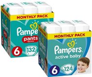 PAMPERS Pants size 6 (132 pcs) + PAMPERS Active Baby size 6 Extra Large (124 pcs) - Baby Nappies