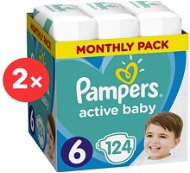PAMPERS Active Baby, size 6 Extra Large (2×124pcs) - Two-Month Pack - Baby Nappies