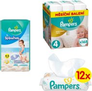 PAMPERS Premium Care veľ. 4 Maxi (168 ks) + PAMPERS Splashers veľ. 4 (11 ks) + PAMPERS Sensitive (12× 56 ks) - Detská súprava