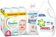 PAMPERS Premium Care size 4 Maxi + LENOR Sensitive 1,8 l + ARIEL Sensitive 2,310 l - Baby Nappies