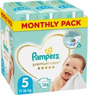 PAMPERS Premium Care veľkosť 5 Junior (136 ks) – mesačné balenie - Jednorazové plienky