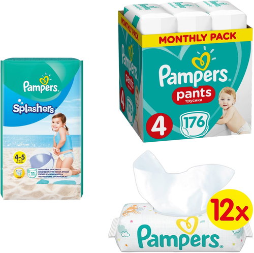 PAMPERS Splashers size 4 (8-14 kg) 11 pcs, PAMPERS Pants size 4 (9-15 kg) 176 pcs, PAMPERS Sensitive - Children's Kit - Main image