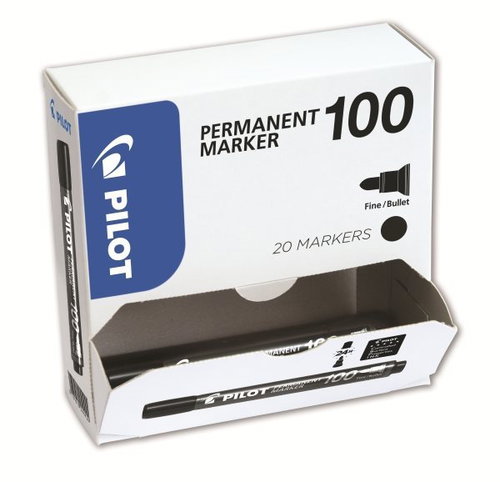 PILOT Permanent Marker 100 1.0 mm, black - pack of 20 - Markers - Main image