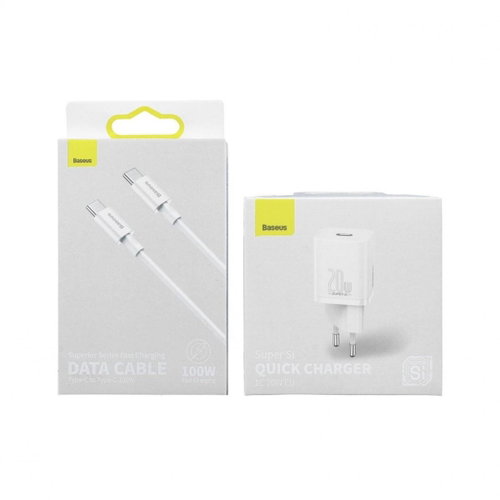 Baseus Super Si rychlonabíječka 20W včetně datového kabelu USB-C bílá - Nabíječka do sítě - Main image