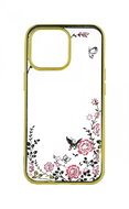 TopQ Cover iPhone 13 Pro silicone gold with pink flowers 67829 - Phone Cover