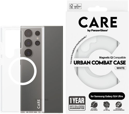 PanzerGlass CARE Hülle für Samsung Galaxy S24 Ultra Urban klar/weiß Qi – 1 Jahr Garantie gegen Vergilbung - Handyhülle - Hauptbild
