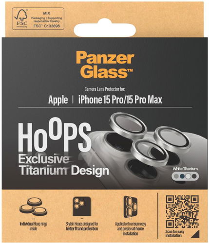 PanzerGlass HoOps Apple iPhone 16 Pro/15 Pro/16 Pro Max/15 Pro Max ochr. kroužky foto bilý titan - Ochranné sklo na objektiv - Hlavní obrázek