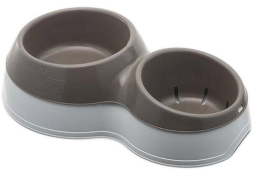 Bama Small double bowl for dogs, Ciotolotto, brown and white - Dog Bowl - Main image