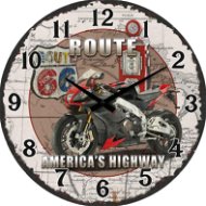 Nástenné sklenené hodiny Route 66 America's Highway – 34 cm - Nástenné hodiny