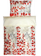 4sleep Cotton bedding 140 × 200 70 × 90 cm - 1298 light grey red leaves - Bed Linen