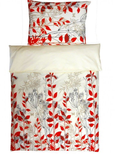 4sleep Cotton bedding 140 × 200 70 × 90 cm - 1298 light grey red leaves - Bed Linen - Main image