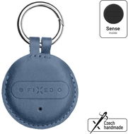 FIXED Sense Ortungschip mit blauem Lederetui und Karabiner - Bluetooth-Ortungschip