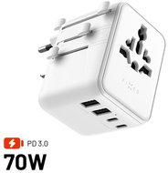 FIXED Voyager Travel GaN PD 70W for EU UK and USA/AUS with 3xUSB-C and 2xUSB output white - Travel Adapter