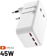 FIXED Voyager Travel GaN Slim pro EU UK a USA/AUS s 3xUSB-C a USB výstupem PD 45W bílý - Travel Adapter