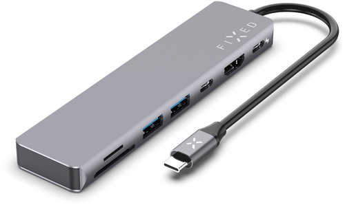 FIXED HUB Card 7IN1 for Laptops and Tablets, Grey - Docking Station - Main image