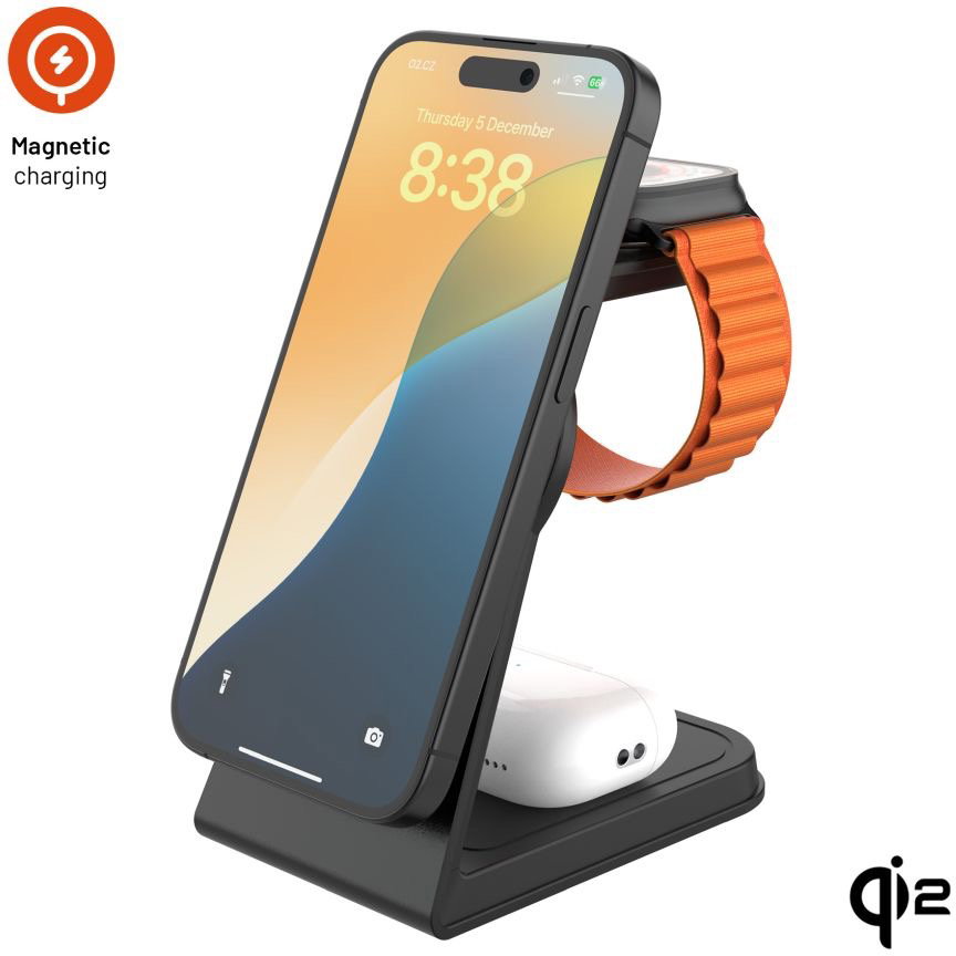 FIXED MagPowerstation Alu2 MagSafe Qi2 - fekete