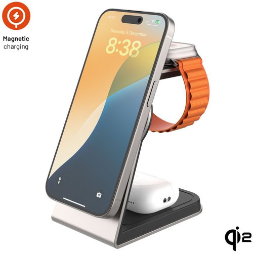 FIXED MagPowerstation Alu2 with MagSafe Qi2 titanium mount support - Wireless Charger - Main image