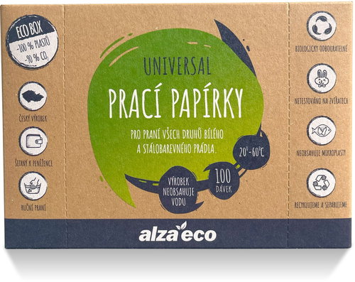 AlzaEco pracie papieriky Universal (100 praní) Hlavný obrázok AlzaEco pracie papieriky Universal (100 praní) - Papieriky na pranie - Hlavný obrázok