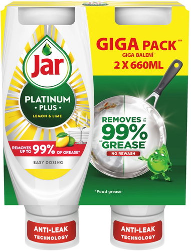JAR Platinum Plus Lemon & Lime 2× 660 ml Main image JAR Platinum Plus Lemon & Lime 2× 660 ml - Dish Soap - Main image