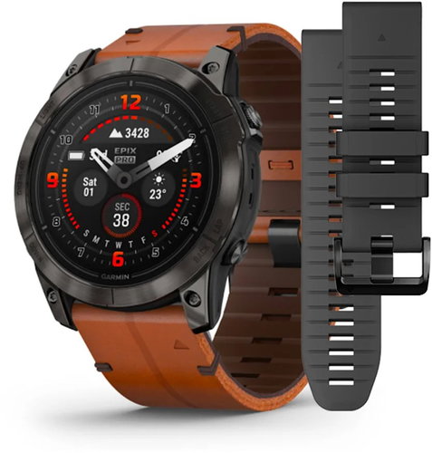 Garmin Epix Pro Gen 2 51mm Sapphire Carbon Gray DLC Titanium Chestnut leather - Smart Watch - Main image