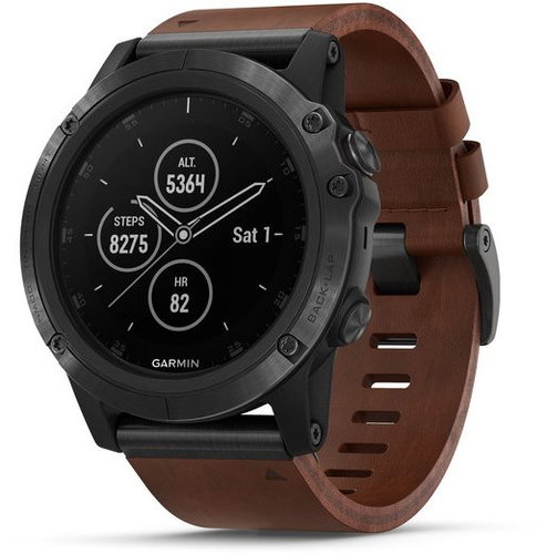 Garmin Fenix ​​5X Plus Sapphire Gray Optic Brown Leather Band - Smart Watch - Main image