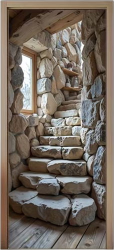 Predator Q1 Self-adhesive 2D photo wallpaper for door, rustic style stone stairs, window - Self-Adhesive Wallpaper - Main image