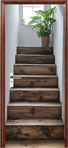 Predator Q1 Self-adhesive wallpaper 2D on the door, green plant stairs - Self-Adhesive Wallpaper - Main image