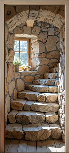 Predator Q1 Self-adhesive photo wallpaper 2D on the door, rustic style stone stairs - Self-Adhesive Wallpaper - Main image
