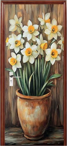 Predator Q1 Self-adhesive wallpaper 2D on the door, daffodils in a vase - Self-Adhesive Wallpaper - Main image