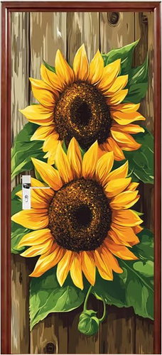 Predator Q1 Self-adhesive 2D wallpaper for doors, sunflower motif, 77 × 200 cm - Self-Adhesive Wallpaper - Main image