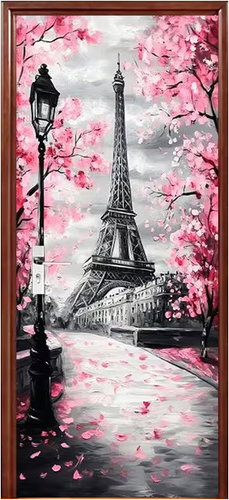 Predator Q1 Self-adhesive 2D wallpaper for doors, Eiffel Tower, spring flowers - Self-Adhesive Wallpaper - Main image