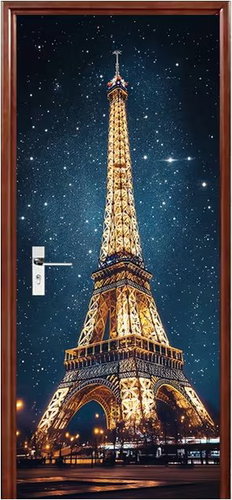 Predator Q1 Self-adhesive 2D wallpaper for doors, Eiffel Tower, night - Self-Adhesive Wallpaper - Main image