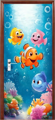 Predator Q1 Self-adhesive 2D wallpaper for doors, underwater life - Self-Adhesive Wallpaper - Main image