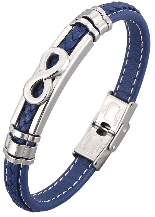 Predator Q1 elegáns bőr karkötő 23 cm, kék