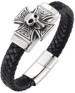 Predator Q1 PD0276 Cross and skull leather bracelet 23 cm - Bracelet