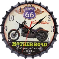 Predator Q1 Wall clock with bottle cap design and motorcycle pattern, route 66, 30 cm × 30 cm - Wall Clock