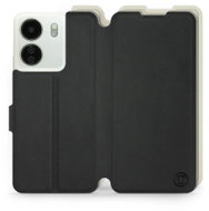 Mobiwear Soft Touch flip pro Xiaomi Redmi 13C - Černé & Béžové - Phone Case