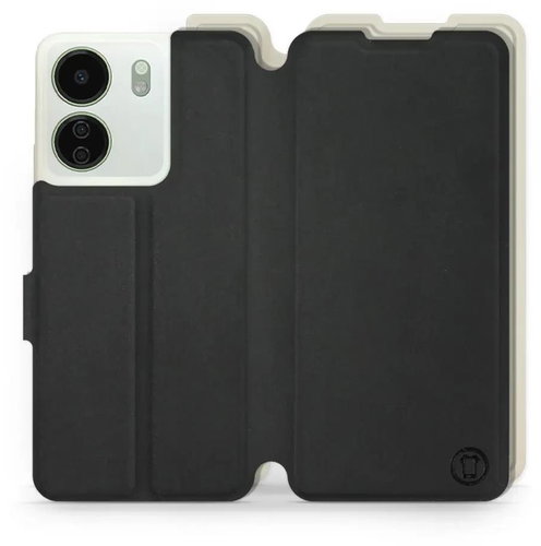 Mobiwear Soft Touch flip pro Xiaomi Redmi 13C - Černé & Béžové - Phone Case - Main image