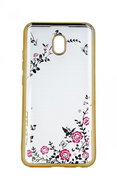 TopQ Xiaomi Redmi 8A silicone gold with pink flowers 47415 - Phone Cover
