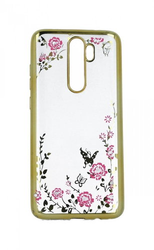TopQ Xiaomi Redmi Note 8 Pro silicone gold with pink flowers 44393 - Phone Cover - Main image