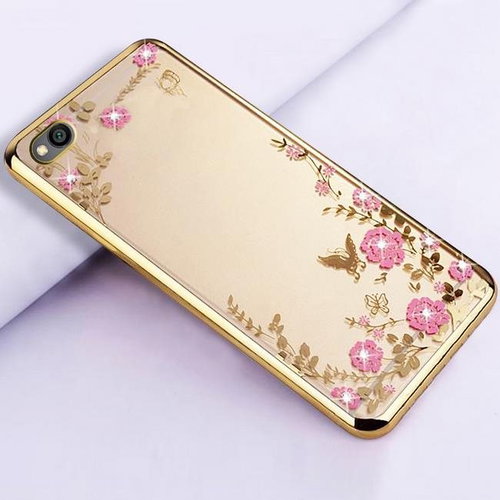 TopQ Xiaomi Redmi Go silicone gold with pink flowers 41012 - Phone Cover - Main image