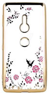 Forcell Sony Xperia XZ2 silicone gold with pink flowers 30095 - Phone Case